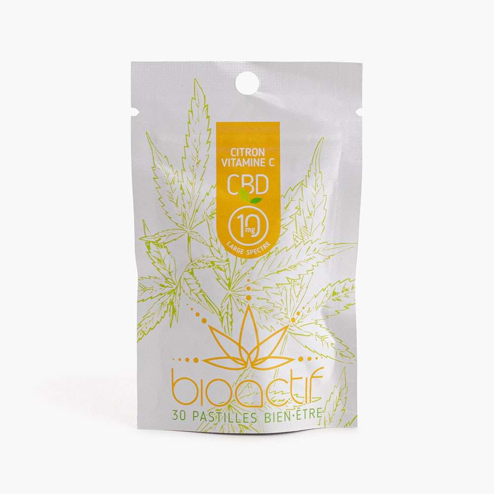 Bioactif Pastilles biologiques de CBD (30 x 10mg) - Citron Vitamine C : 30*10mg de CBD