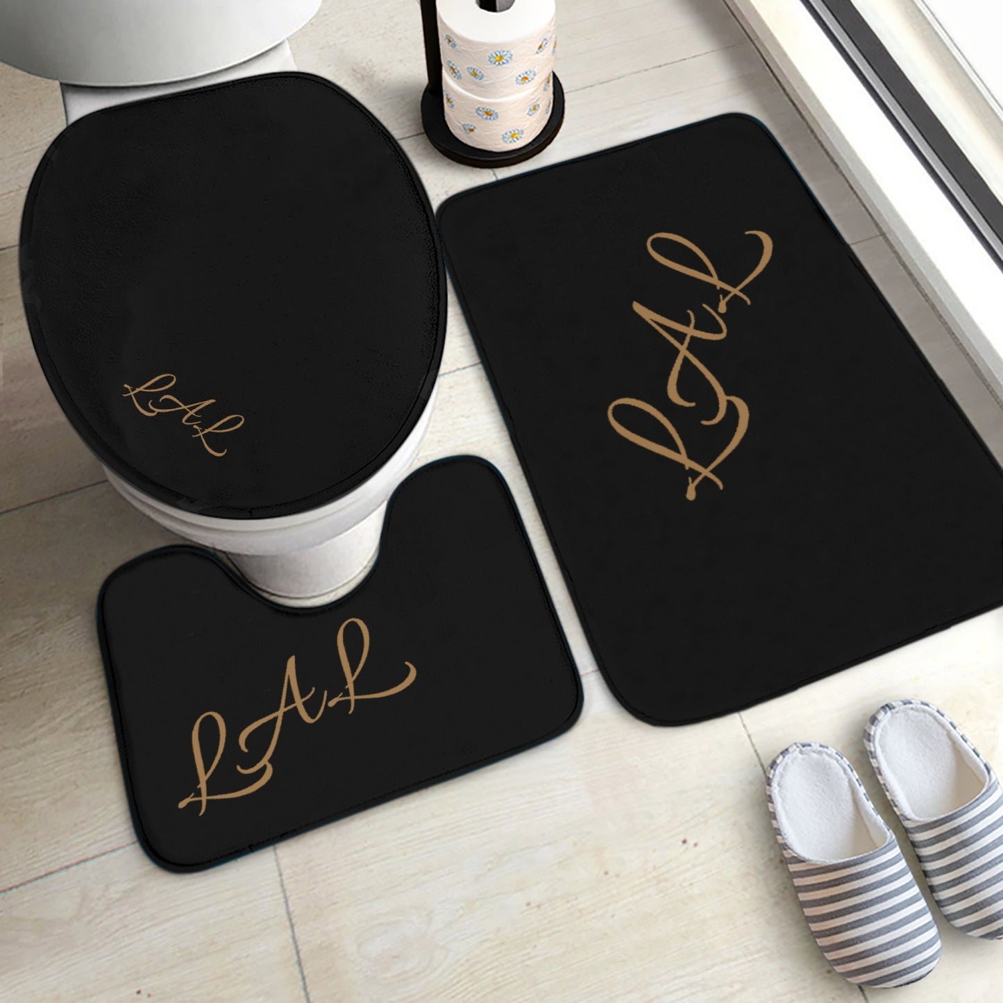 Lots 3 Pcs Toilette/salle d'eau noire et doré LAL