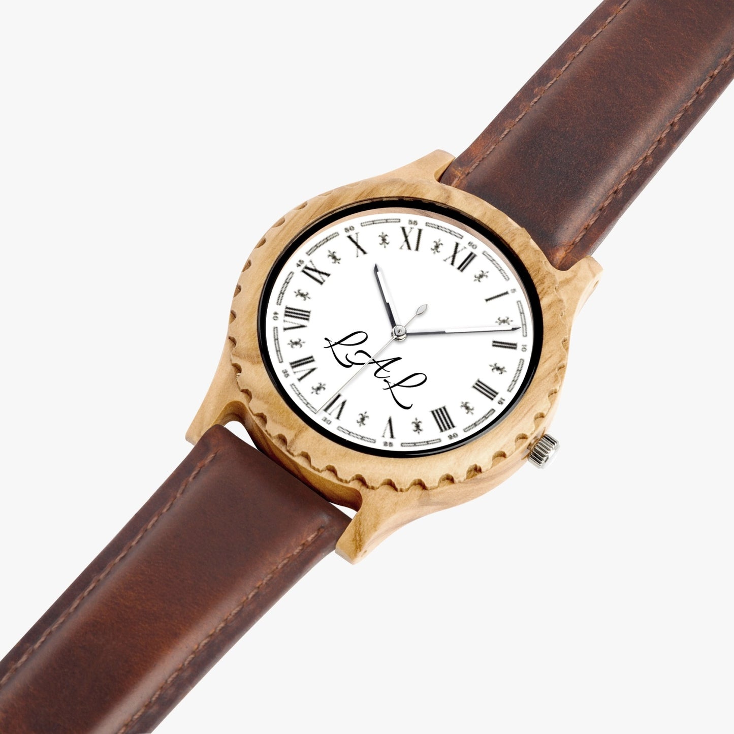 Montre en bois d'olivier italien et bracelet en cuir LAL