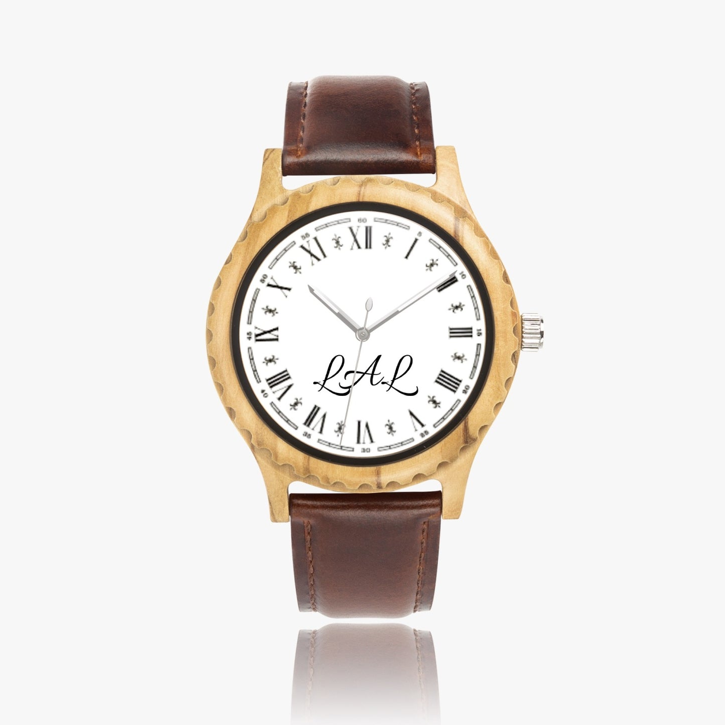 Montre en bois d'olivier italien et bracelet en cuir LAL