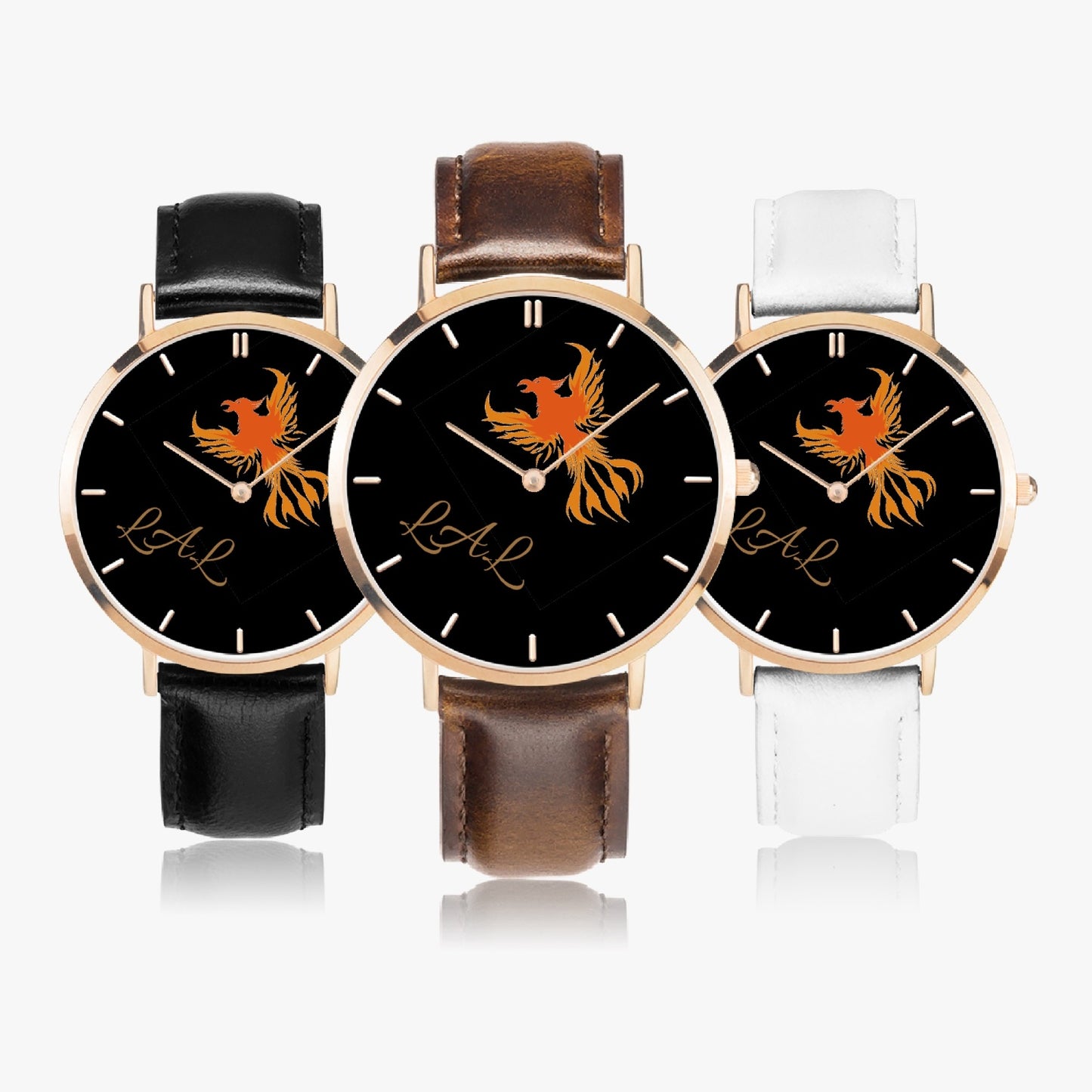 montre a quartz avec bracelet en cuir LAL Phoenix noir