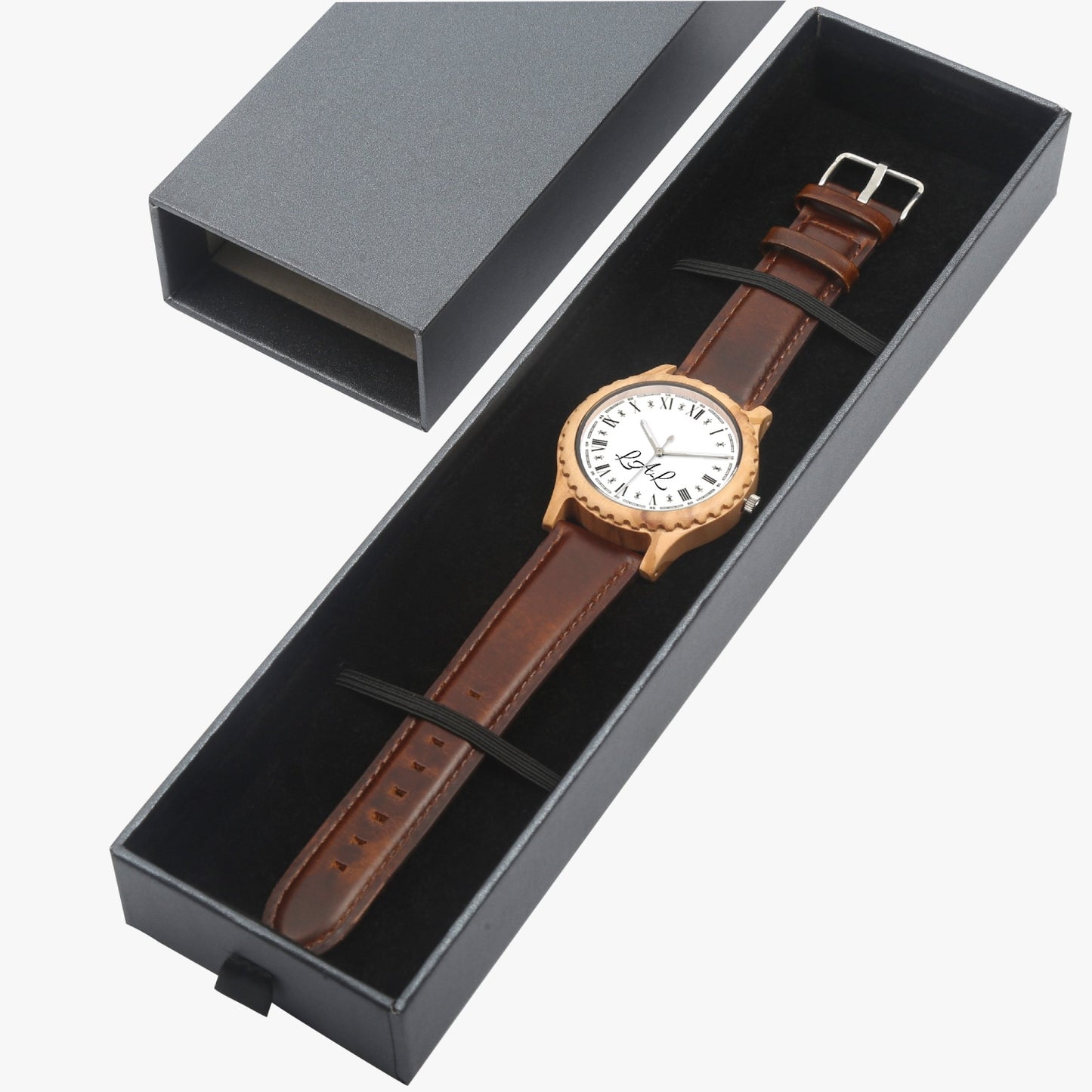 Montre en bois d'olivier italien et bracelet en cuir LAL