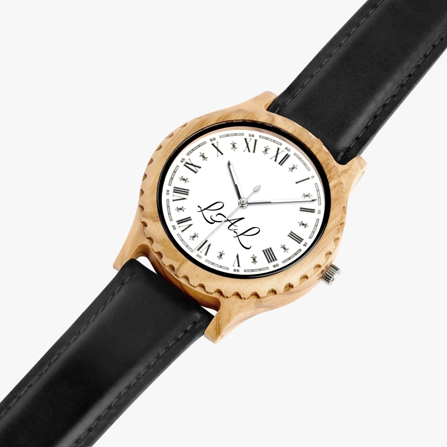 Montre en bois d'olivier italien et bracelet en cuir LAL