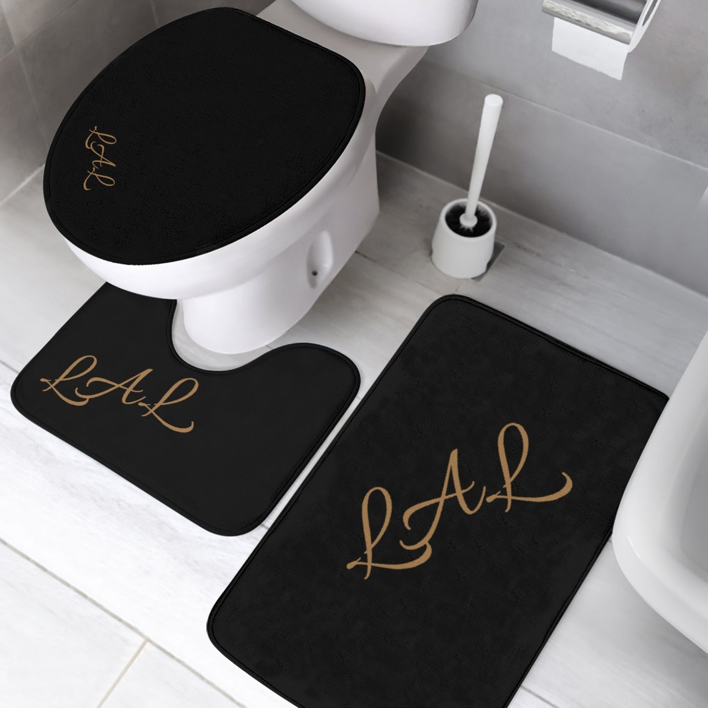 . 3 Pcs Toilette/salle d'eau noire et doré LAL