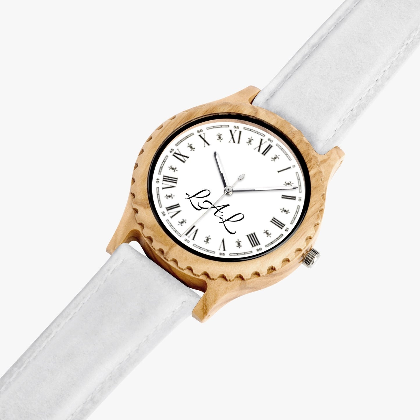 Montre en bois d'olivier italien et bracelet en cuir LAL